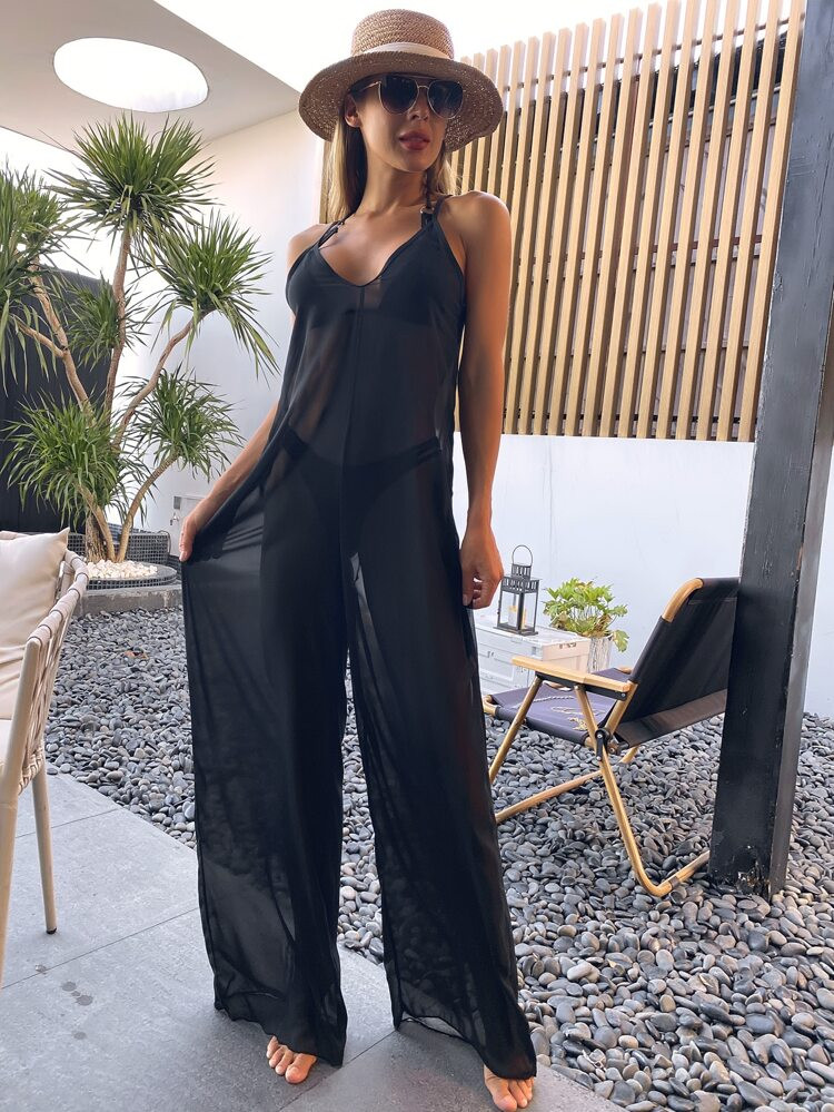 Solid Sheer Mesh Cover Up | SHEIN