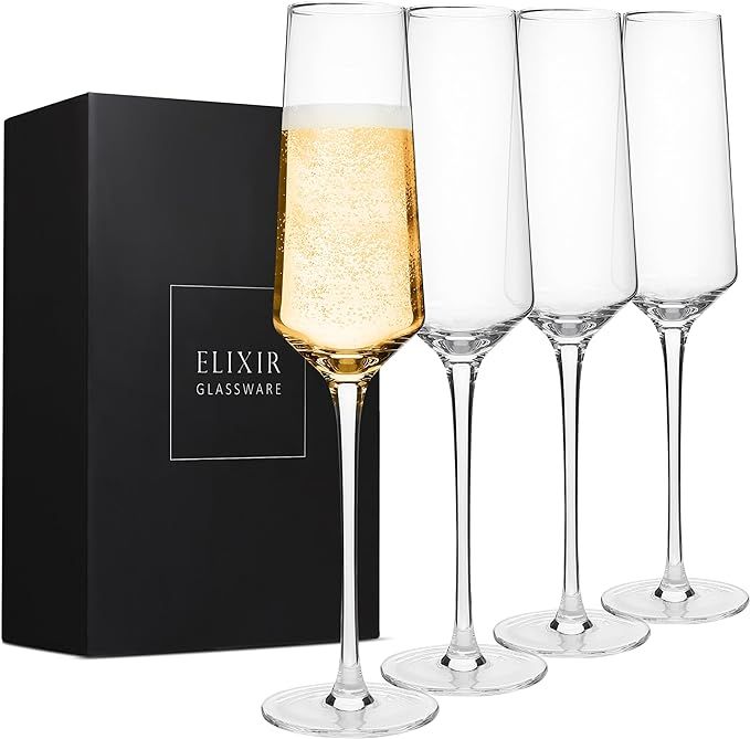 ELIXIR GLASSWARE Classy Champagne Flutes - Hand Blown Crystal Champagne Glasses - Set of 4 Elegan... | Amazon (US)