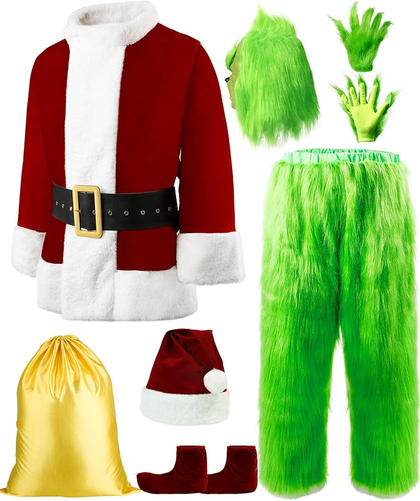 Green Halloween Costumes Adult,Cosplay Santa Suit Christmas Deluxe Furry Santa Claus Funny Santa ... | Amazon (US)