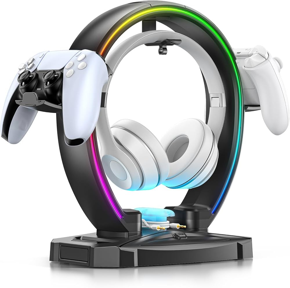 KDD RGB Headphone & Controller Stand with 9 Light Modes - Foldable Controller Hanger for Desk - E... | Amazon (US)