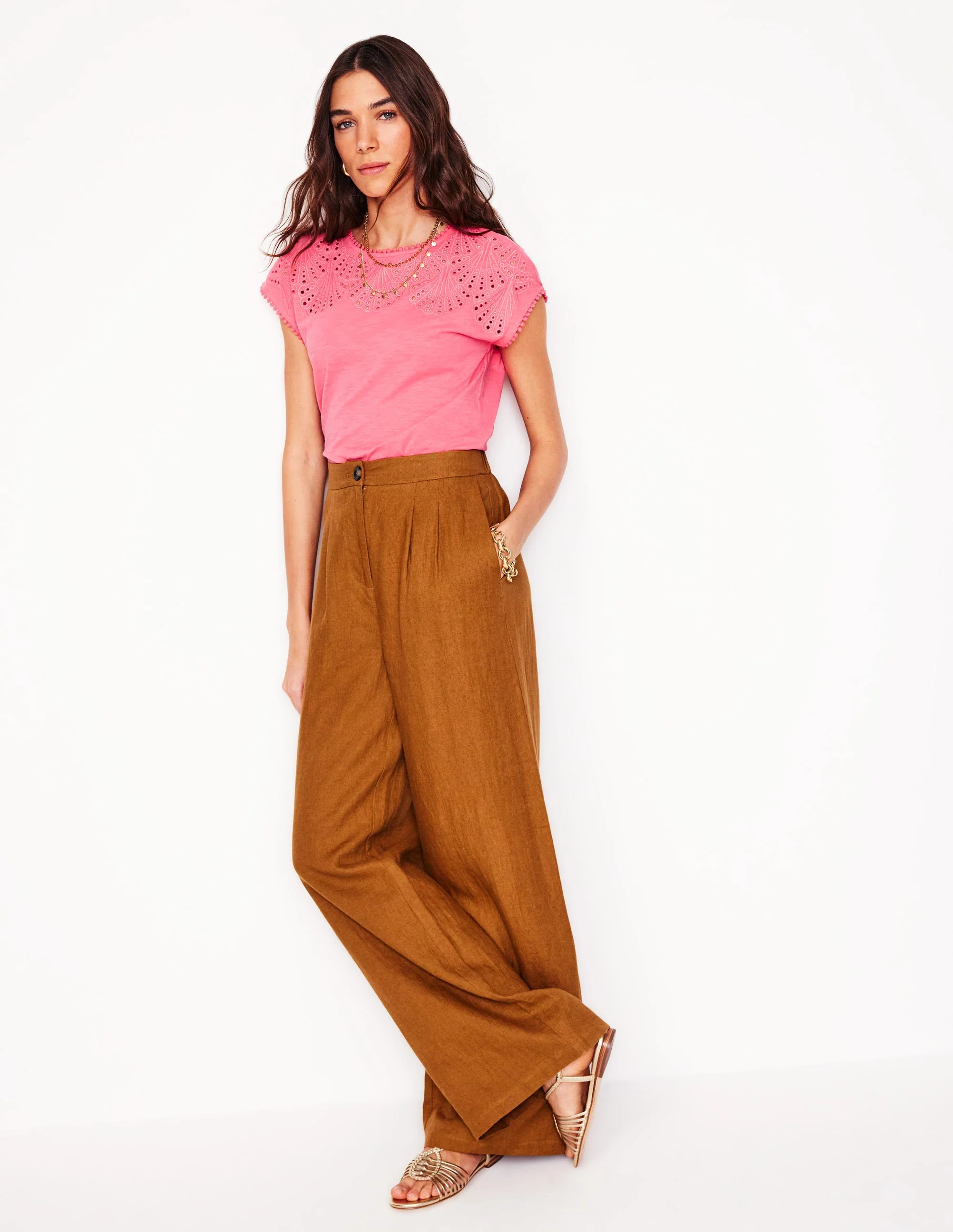 Anya Broderie T-shirt-Azalea Pink | Boden (US)