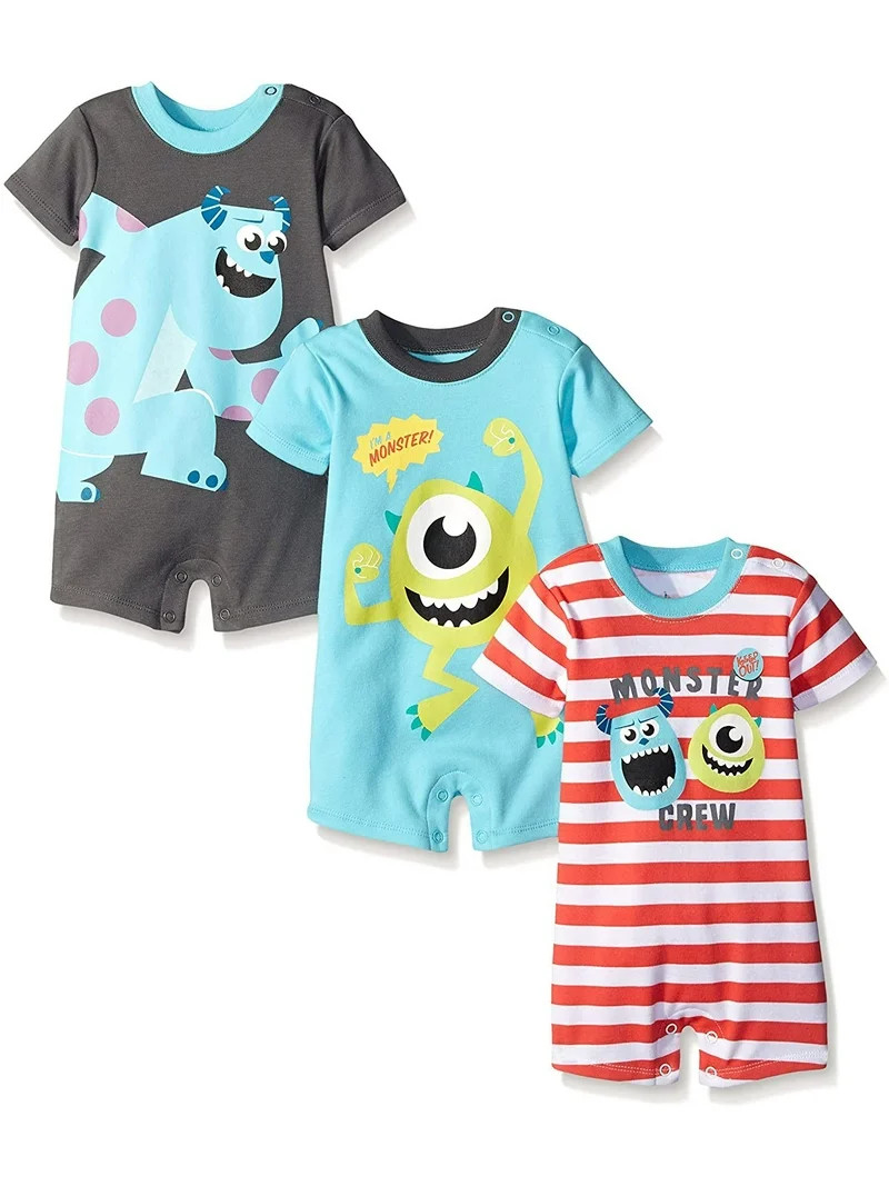 Monsters Inc. Mike Wazowski and Sully Boys 3 Pack Short Sleeve Romper, Newborn | Walmart (US)