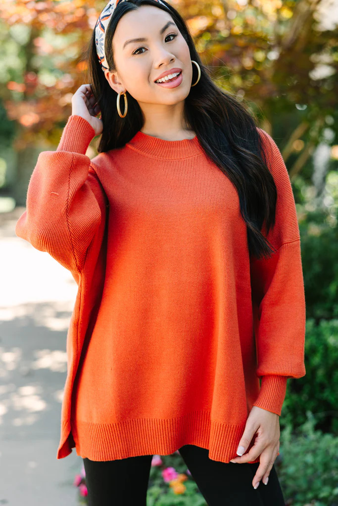 Perfectly You Rust Orange Mock Neck Sweater | The Mint Julep Boutique
