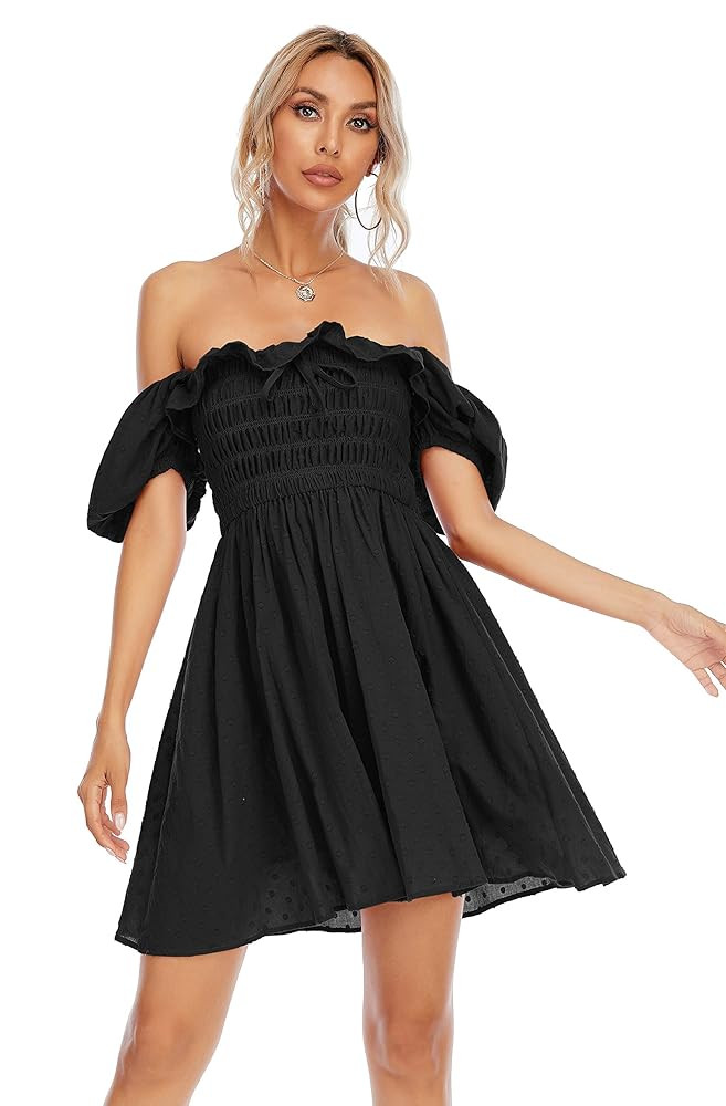 R.Vivimos Women's Summer Cotton Short Sleeve Square Neck Elastic Smocked Ruffle Floral Print Swin... | Amazon (US)