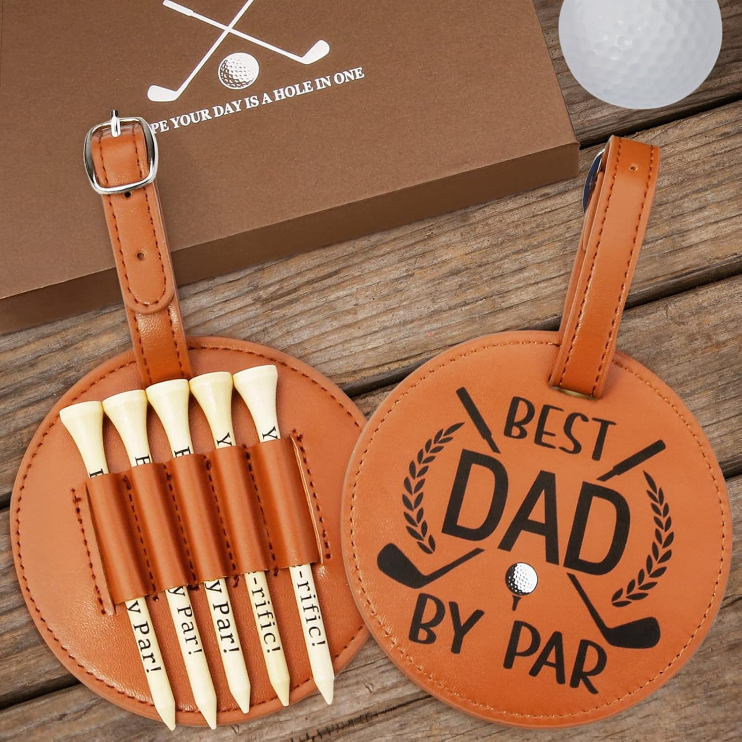 Father‘ s Day Gifts - Dad Golf Bag Tag with 5 Tees Set, Best Dad By Par, 3-1/4 inch Golf Tees B... | Amazon (US)