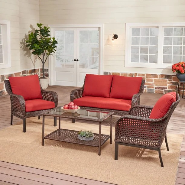 Mainstays Tuscany Ridge 4-Piece Conversation Set, Red | Walmart (US)