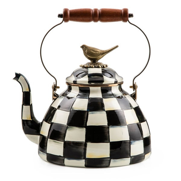 MacKenzie-Childs Courtly Check 3 Quart Tea Kettle with Bird | MacKenzie-Childs