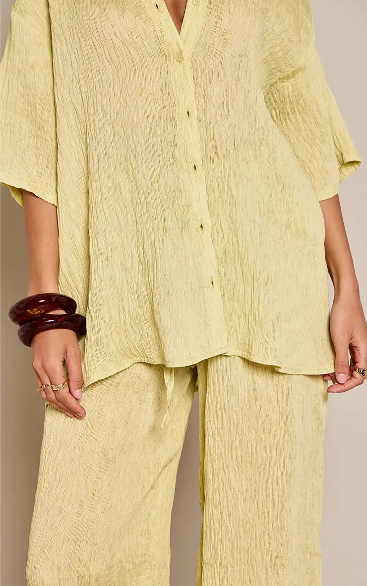 Pale Lime Textured Woven Oversized Short Sleeve Shirt Co-ord | PrettyLittleThing UK