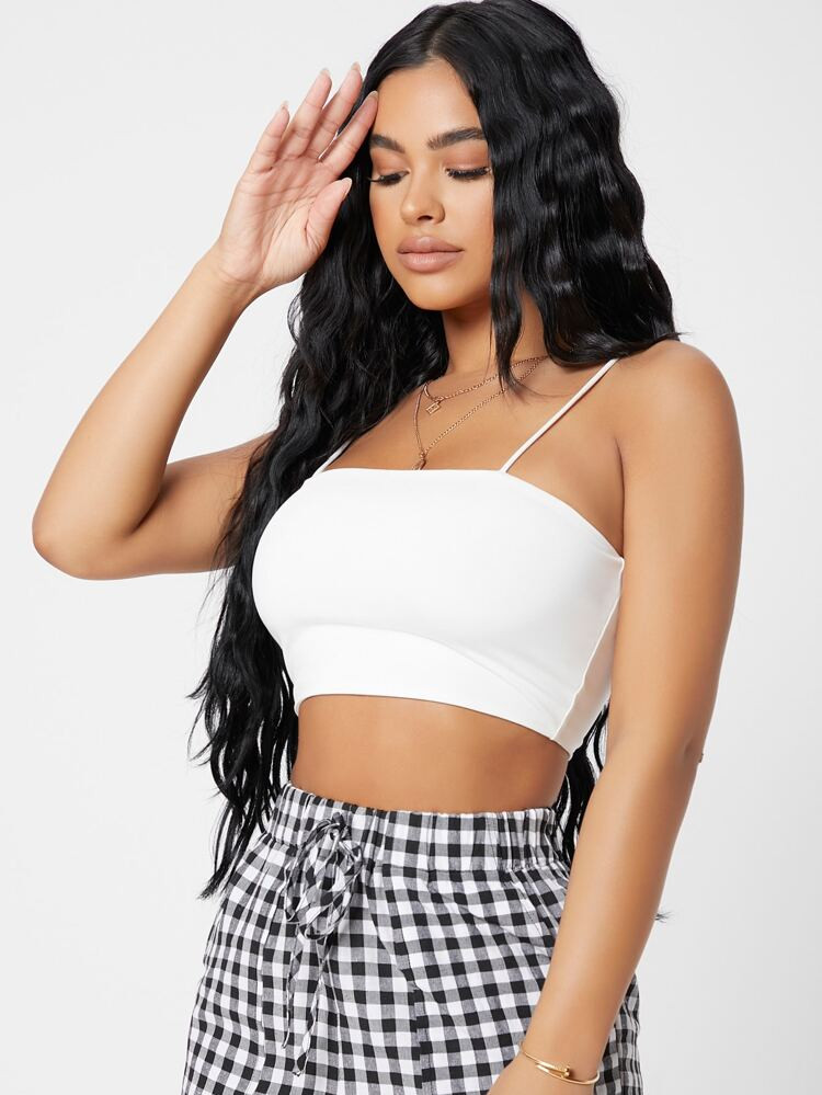 SHEIN PETITE Solid Crop Cami Top | SHEIN