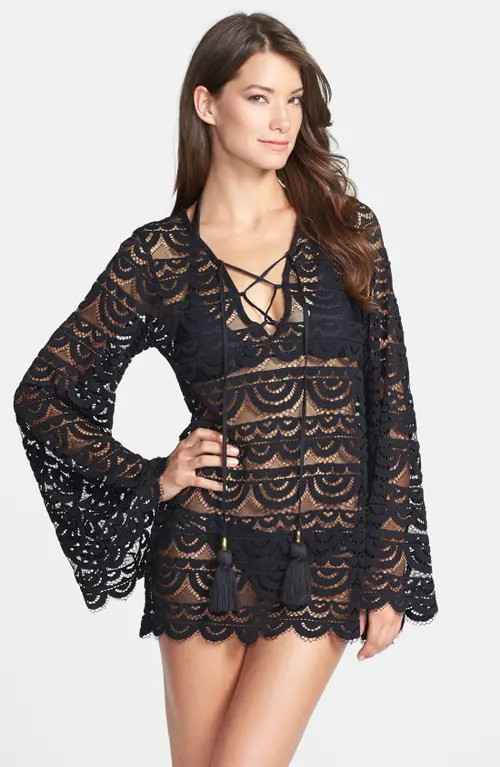 PQ SWIM Noah Bell Sleeve Cover-Up in Black at Nordstrom, Size Medium | Nordstrom