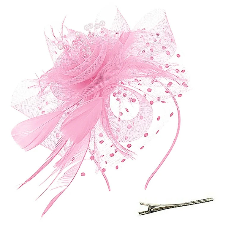 Baberdicy Hair Clips Hat for Women Feather Tea Party Bridal Wedding Cocktail Mesh Flower Headband... | Walmart (US)