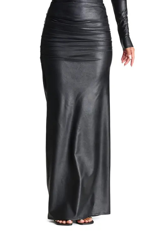 Naked Wardrobe Draped Faux Leather Maxi Skirt in Black at Nordstrom, Size X-Small | Nordstrom