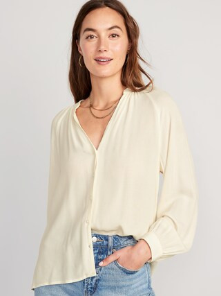 Split-Neck Button-Down Shirt for Women | Old Navy (US)