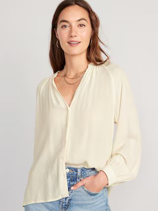 Split-Neck Button-Down Shirt for Women | Old Navy (US)