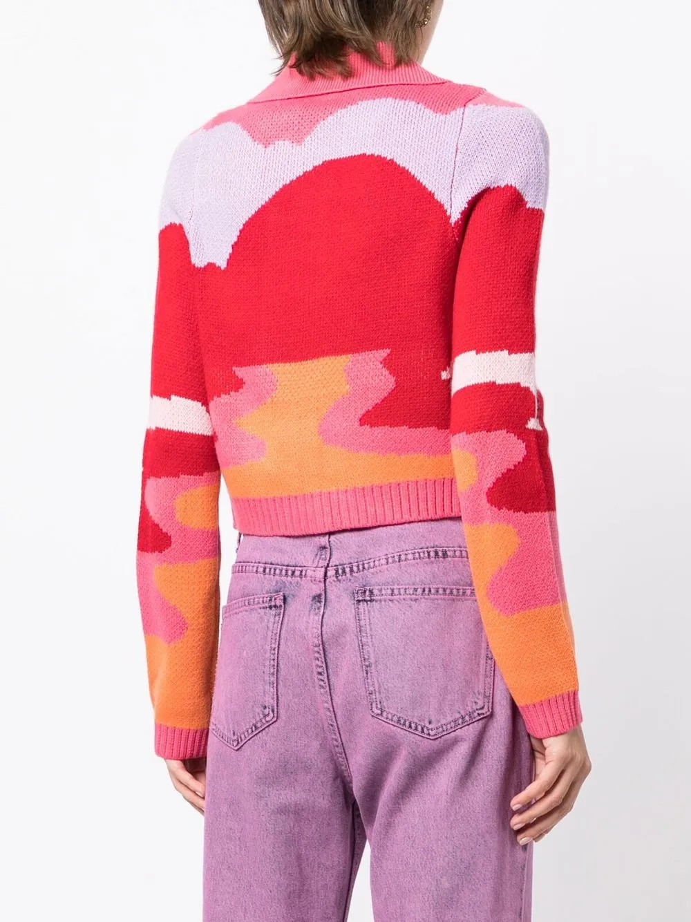 House Of Sunny Patterned Intarsia Cropped Cardigan - Farfetch | Farfetch Global