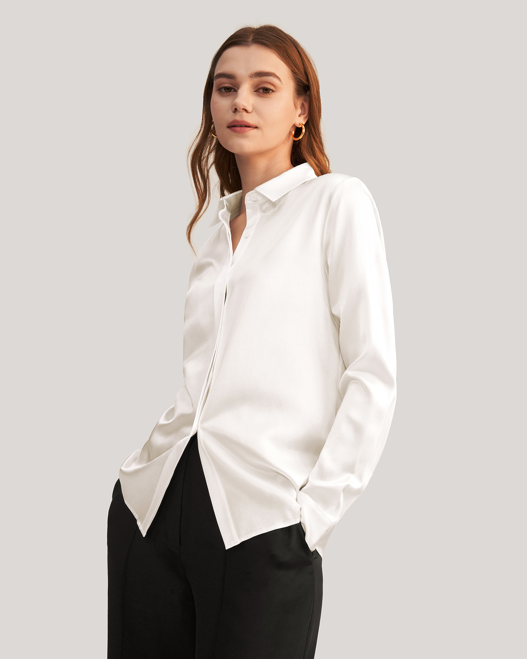Basic Concealed Placket Silk Shirt | LilySilk