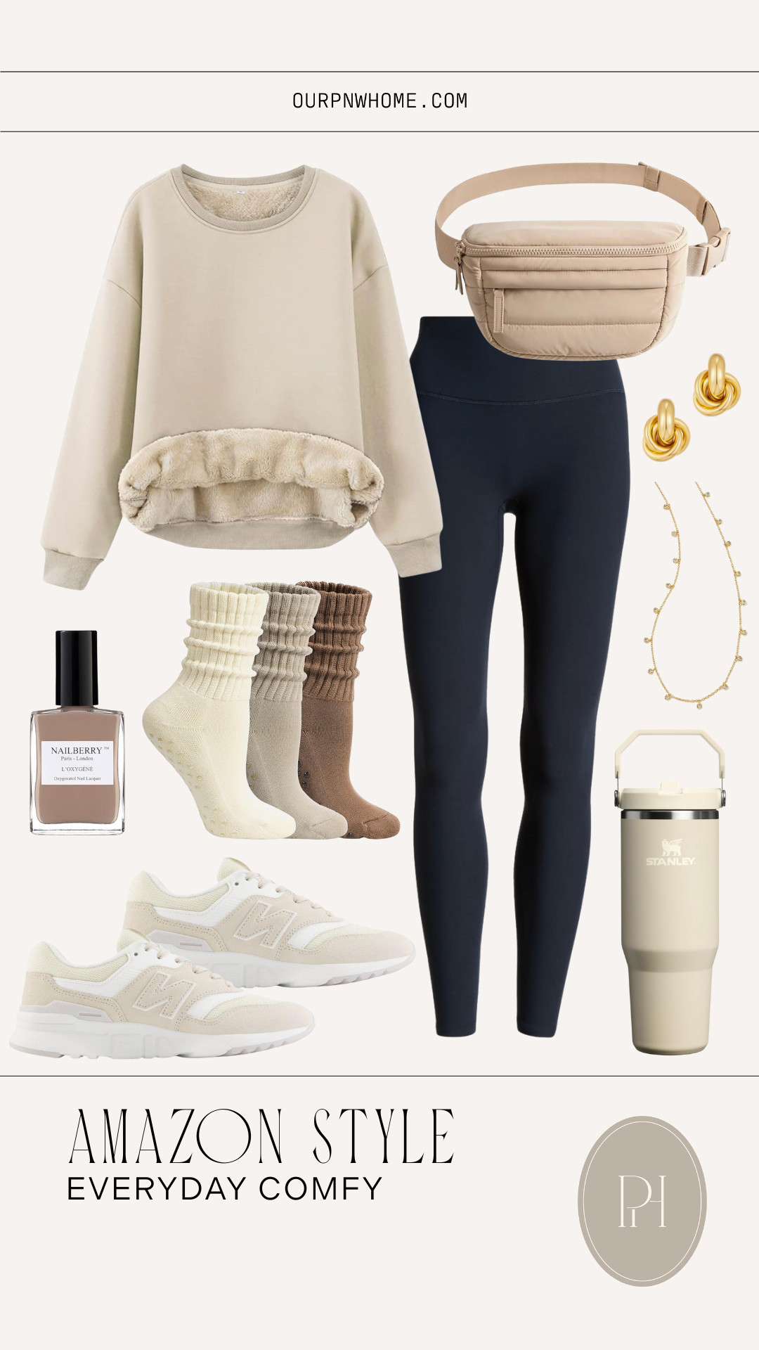 Amazon fashion finds for an everyday cozy look!

neutral fashion, athleisure, athletic look, mom style, mom outfit, mom look, fleece lined sweatshirt, tan sweatshirt, off-white sweatshirt, crewneck sweatshirt, black leggings, yoga leggings, tan water bottle, sports top bottle, gold necklace, gold earrings, stud earrings, belt bag, nail polish, crew socks, pilates socks, neutral sneakers, fashion sneakers, running shoes, trainers, tennis shoes

 

 #LTKSeasonal #LTKActive #LTKFindsUnder100
