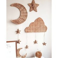 Celestial Wall Decor, Wicker Moon Hanging, Crescent Nursery Wall Decor, Decor Starry Sky, Basket | Etsy (US)