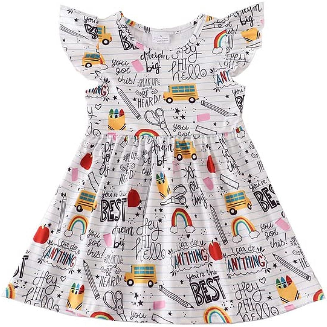 Toddler Little Girls Back to School Dresses -Apple, Pencils, Bookworm, School Bus，Glue,Tellurio... | Amazon (US)