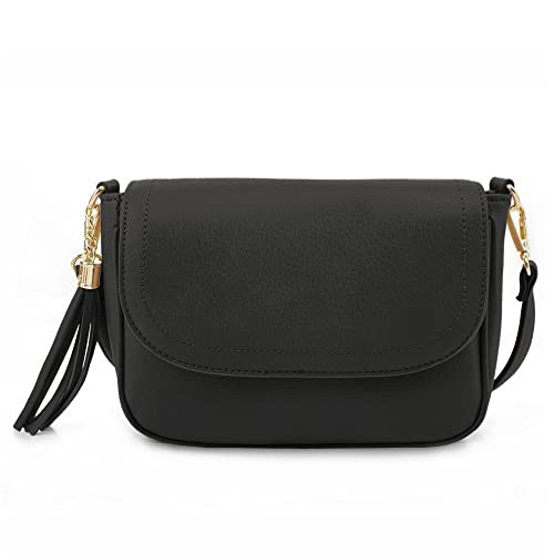 EVVE Small Crossbody Bag for Women Trendy Flap Saddle Purses with Tassel and Adjustable Shoulder Strap - Black | Amazon (US)