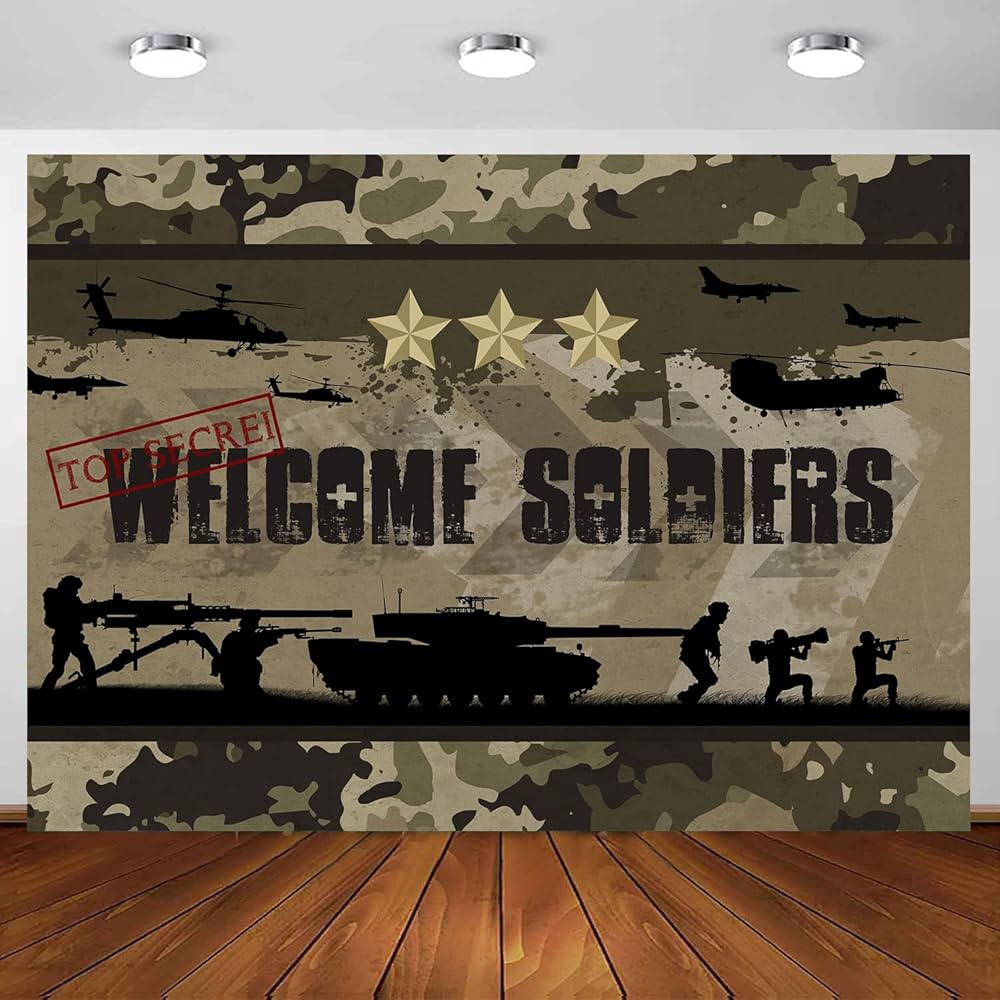 Weclome Soldiers Backdrop 6 x 4 ft, Camouflage Army Soldier Military Theme Backdrop Kids Adults P... | Amazon (US)