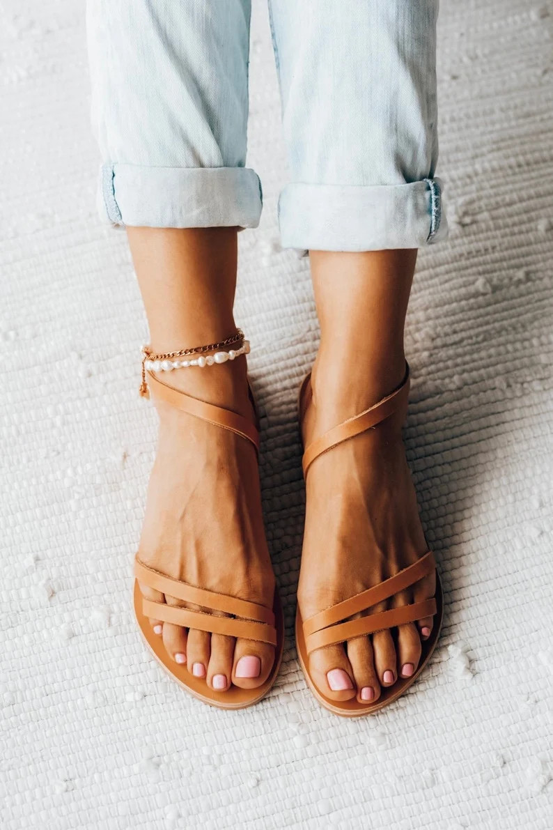 Sandalias de cuero marrón natural, sandalias de gladiador griego, zapatos de verano, regalo para... | Etsy (ES)