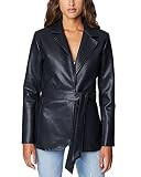 [BLANKNYC] Womens Black Vegan Leather Belted Blazer, Comfortable Coat & Stylish Jacket, Business As  | Amazon (US)
