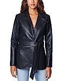 [BLANKNYC] Womens Black Vegan Leather Belted Blazer, Comfortable Coat & Stylish Jacket, Business As  | Amazon (US)