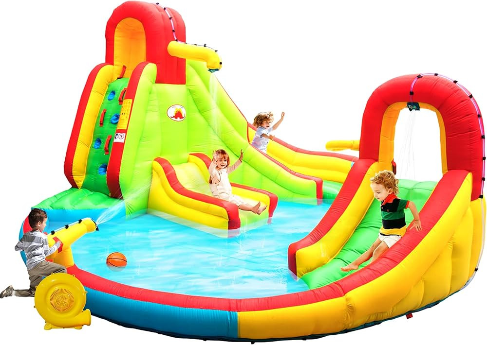 WELLFUNTIME Inflatable Water Park with Blower, Bouncy Castle & Jumping Castle 2 Slides, Climbing ... | Amazon (US)