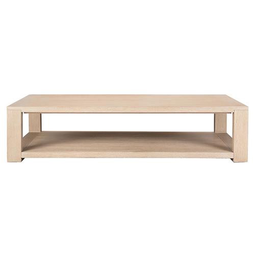 Tahoma Modern Classic Beige Oak Wood Rectangular 2 Tier Coffee Table | Kathy Kuo Home