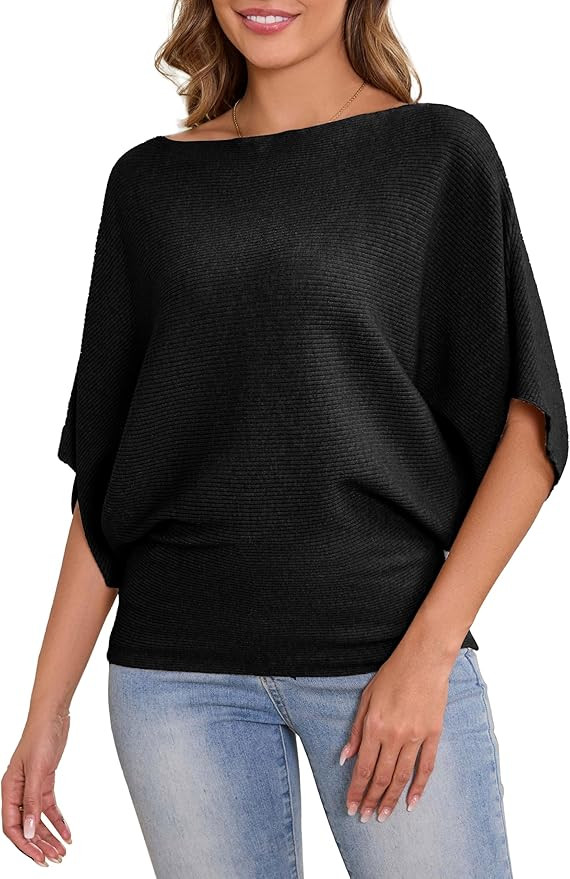 MAKARTHY Womens Batwing Sleeves Knitted Dolman Pullovers Boat Neck Tops Sweatershirts | Amazon (US)