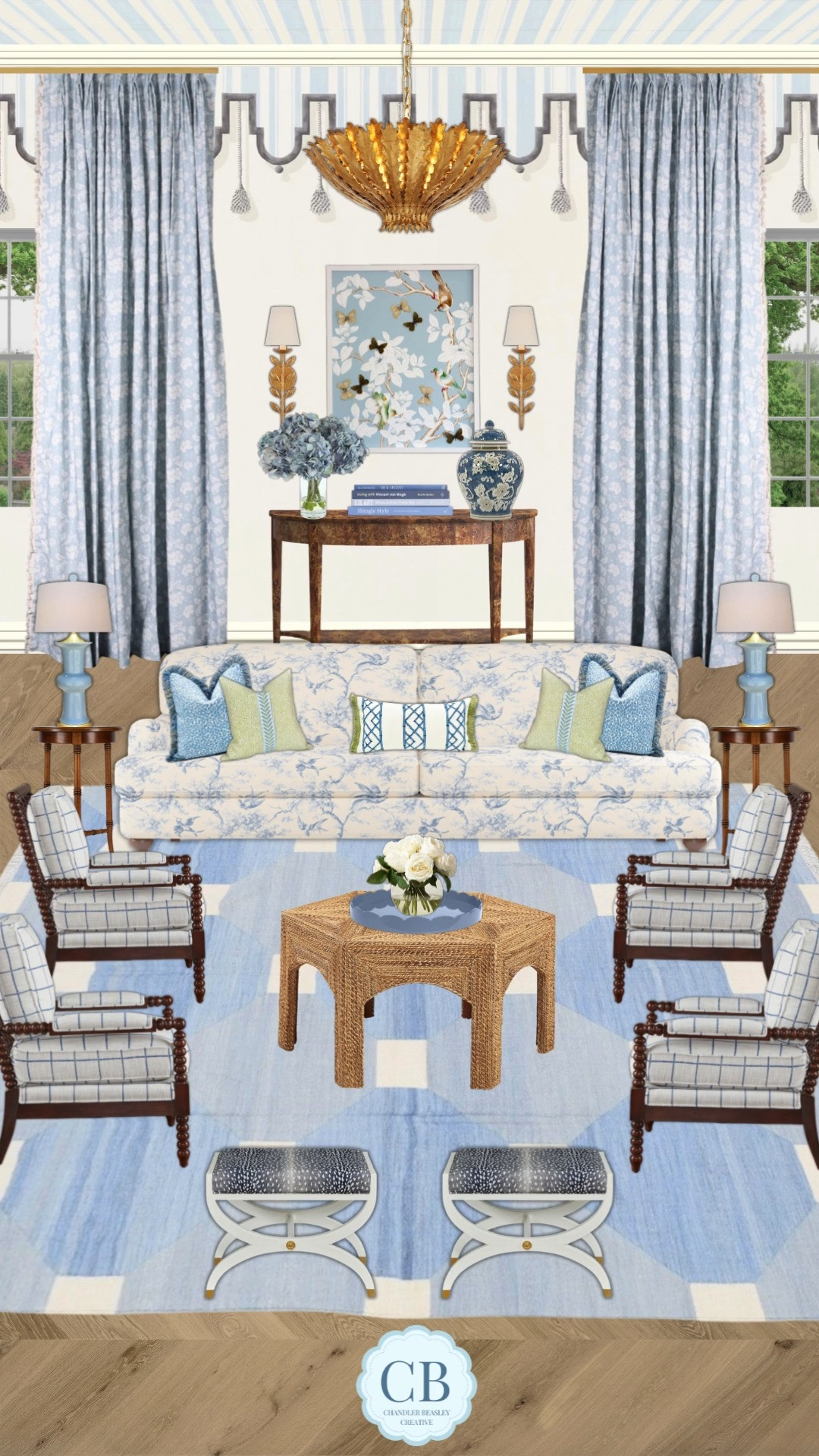 Pattern play with this blue living room design!  

 #LTKVideo #LTKHome #LTKStyleTip