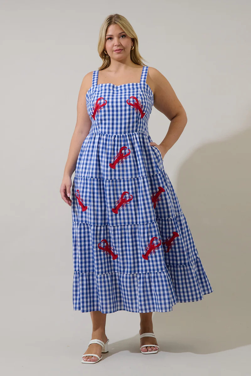 Lobster Embroidered Tiered Midi Dress Curve | Sugarlips