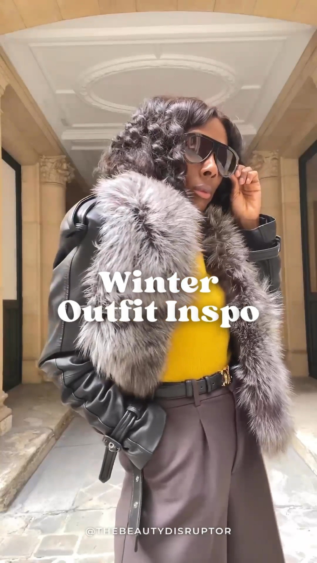 Winter outfit of the day: black turtleneck layered under a yellow wool sweater, brown Bermuda shorts, finished with a YSL leather biker jacket and silver fox fur scarf. Styled with a Céline Triomphe belt, Jimmy Choo thigh-high boots, a vintage Fendi bag, and sunglasses.

#WinterOutfit #OutfitIdeas #LTKStyle #Over40Style

#LTKootd #LTKgrwm #LTKOver40
