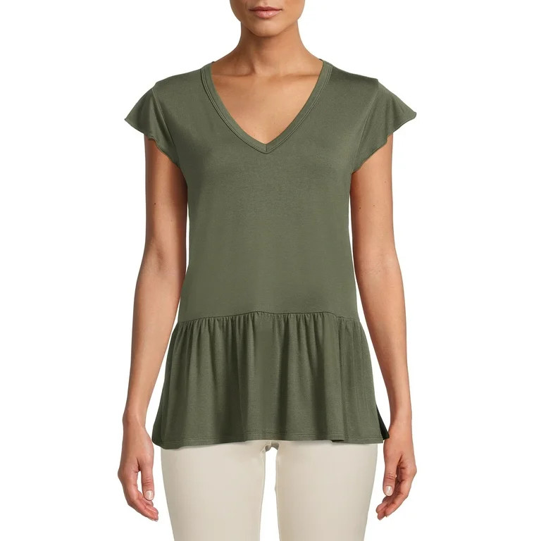 Time and Tru Women's Peplum Hem T-Shirt | Walmart (US)