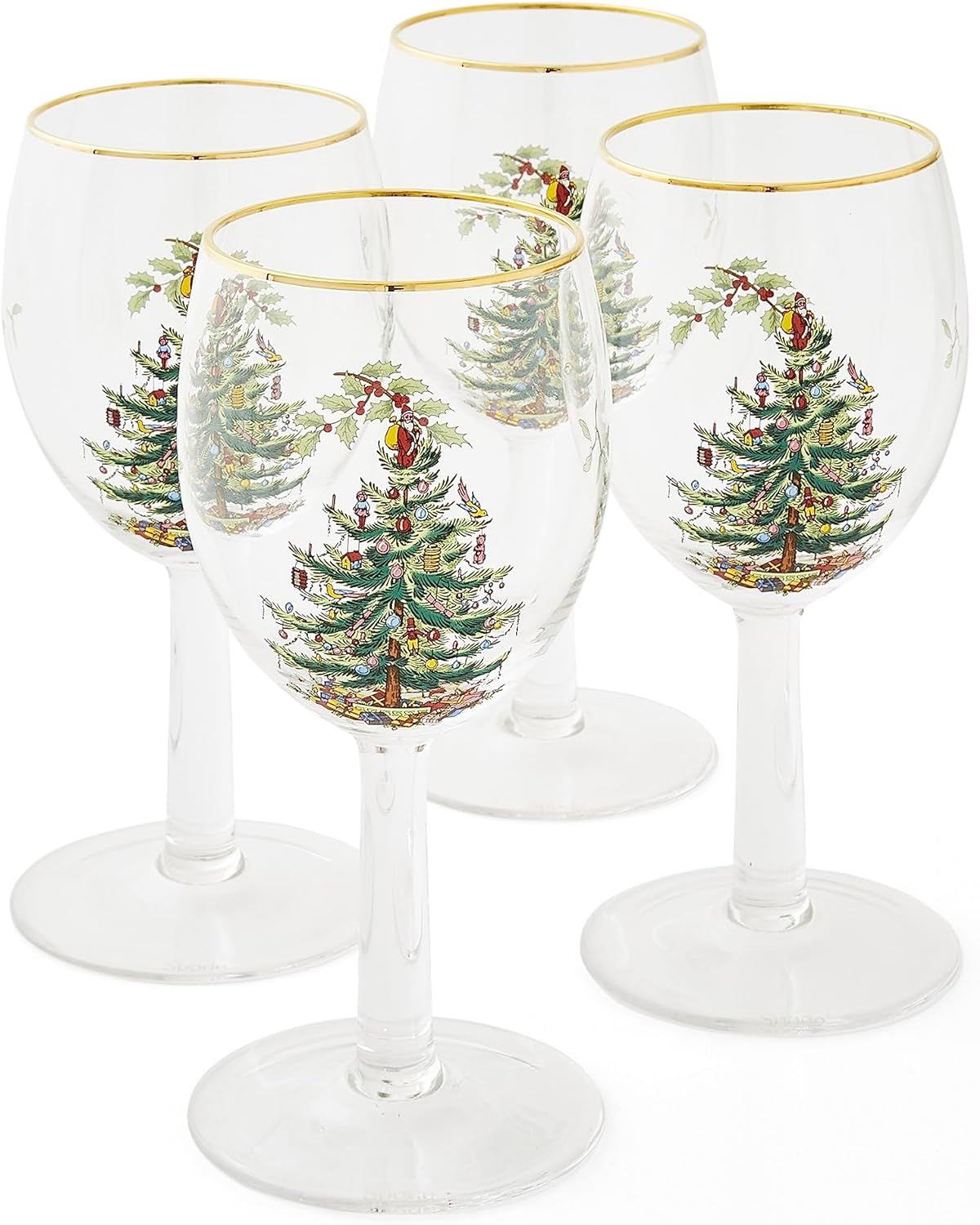 Spode Christmas Tree Glassware - Set of 4 -Made of Glass – Gold Rim- Classic Drinkware - Gift f... | Amazon (US)