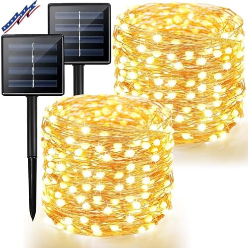2Pack Solar String Lights Outdoor, 80FT 200LED Solar Fairy Lights, Waterproof Copper Wire & 8 Modes, Solar Twinkle Light for Garden, Tree, Wedding, Christmas Decorations, Patio, Fence (Warm White) | Amazon (US)