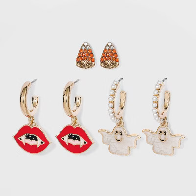 SUGARFIX by BaubleBar Multi Candy Corn Ghost and Fangs Huggie Hoop Earring Set 3pc | Target