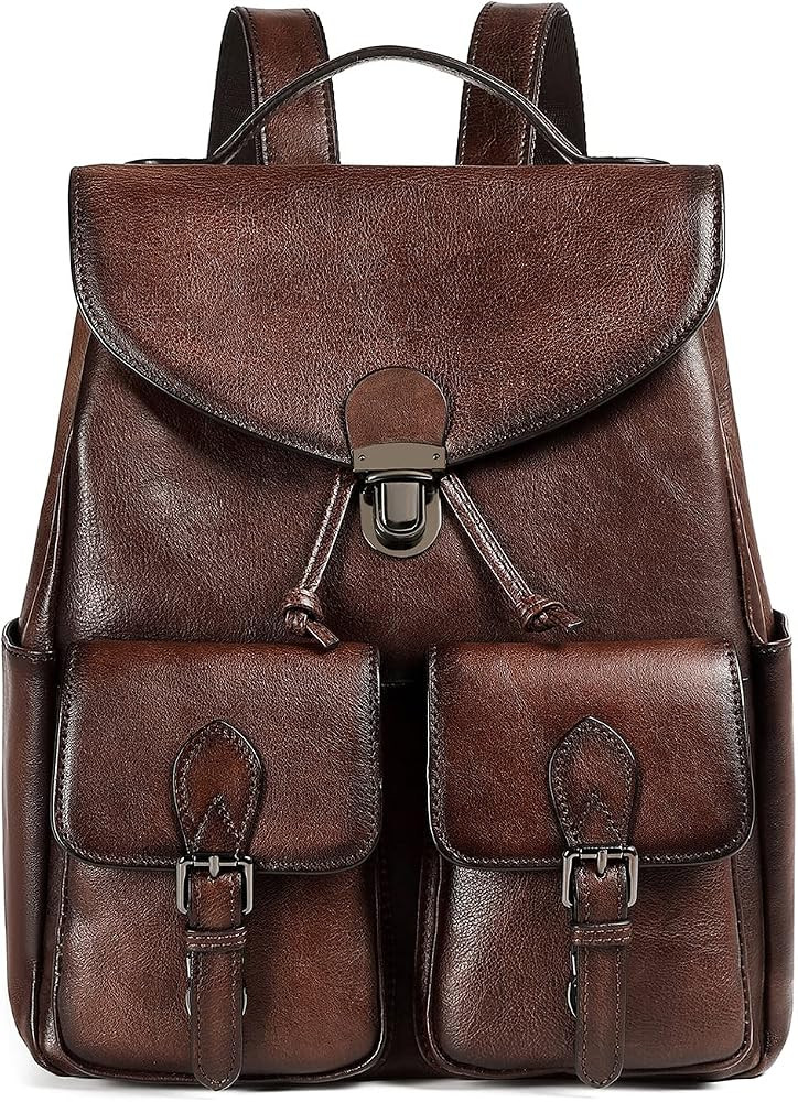 Women Vintage Genuine Leather Backpack Purse Fashion Rucksack Practical and Stylish Retro Daypack... | Amazon (US)