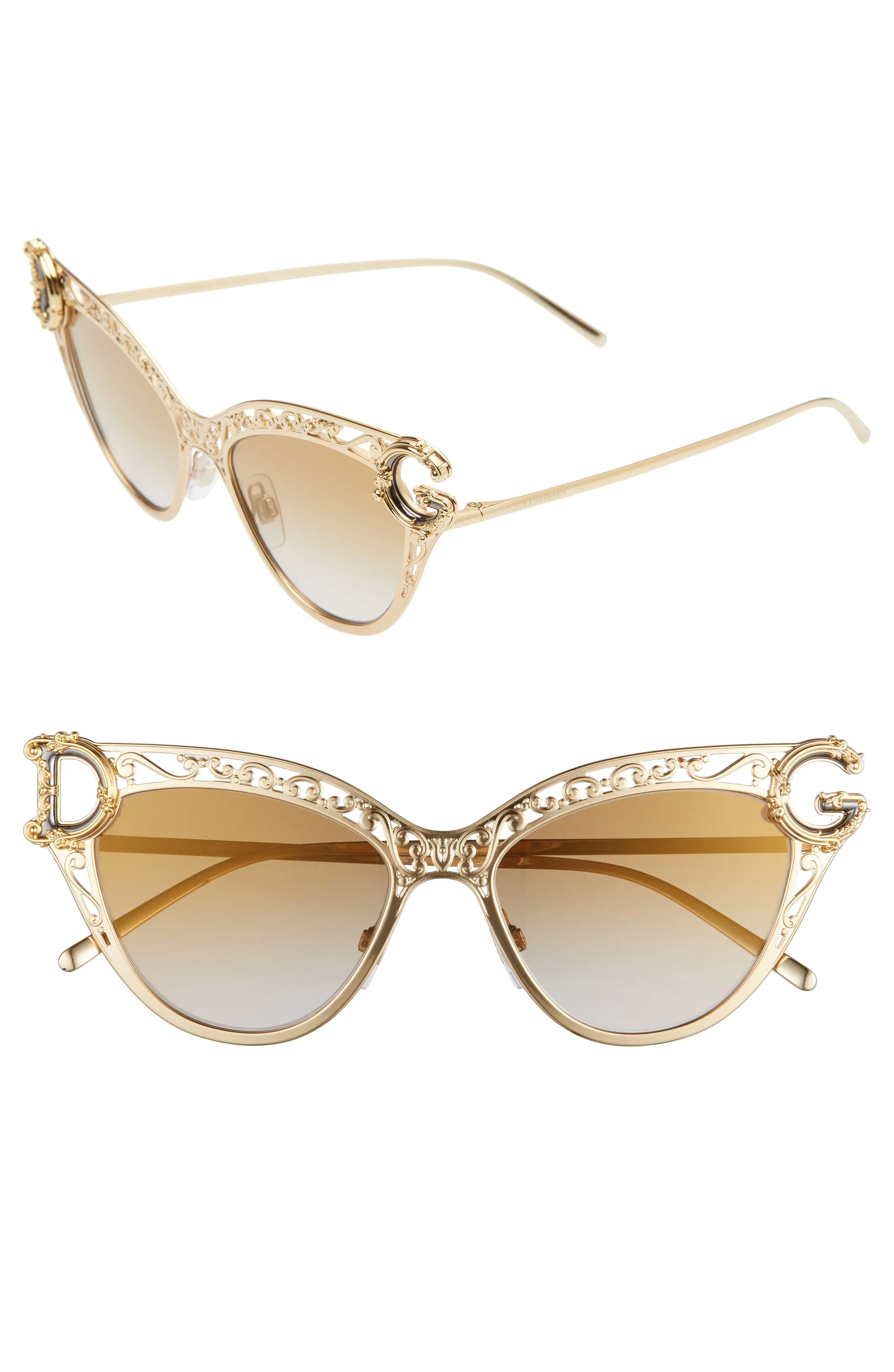 Women's Dolce & gabbana 54mm Cat Eye Sunglasses - Gold/ Grad Brown Gold Mirror | Nordstrom