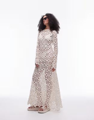 Topshop - Robe longue en crochet à manches longues - Crème | ASOS | ASOS (Global)