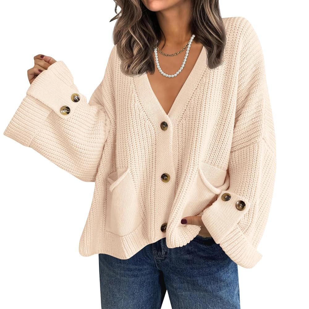 Saodimallsu Womens Oversized Cardigan Sweaters Button Up V Neck Long Sleeve Open Front Chunky Kni... | Amazon (US)