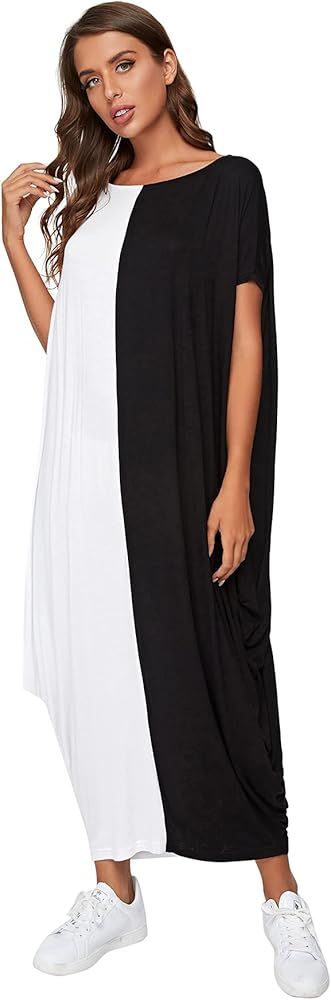 Verdusa Women's Boat Neck Batwing Sleeve Caftan Harem Oversized Maxi Dress | Amazon (US)