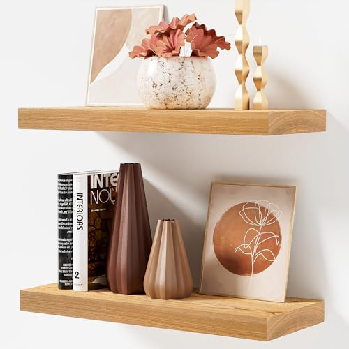Marsmiles Floating Shelves for Wall | Solid Ash Wood Floating Shelves 24W x 8D Set of 2 | Rustic Natural Wood Wall Shelves with Upgraded Heavy Duty Brackets - Natural | Amazon (US)