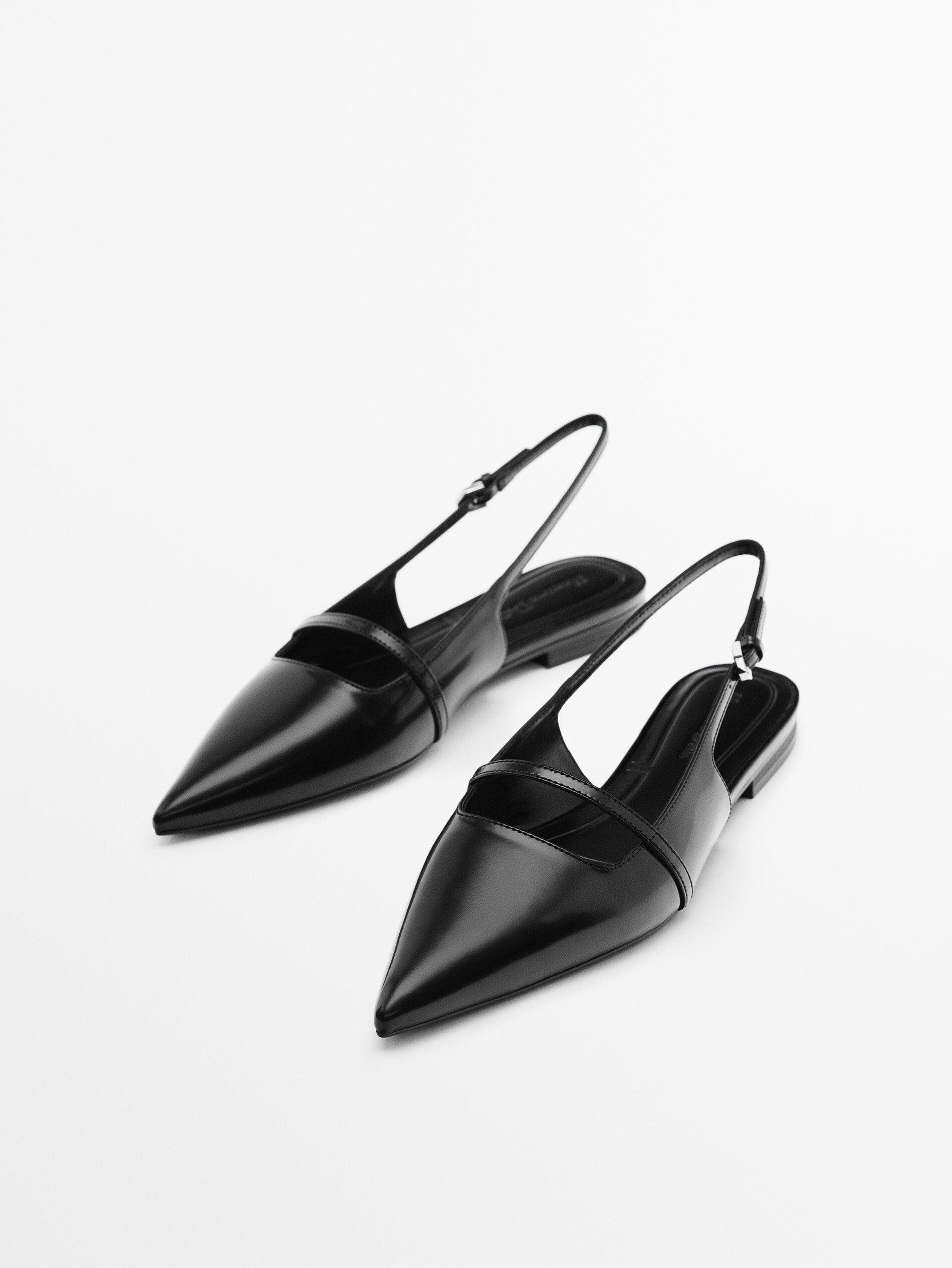 Flat leather slingback shoes | Massimo Dutti US