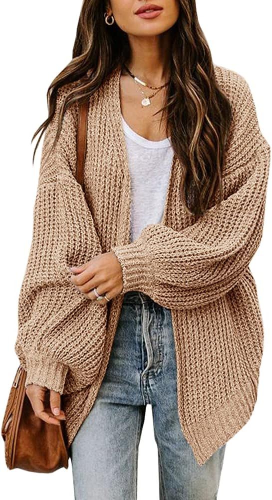 Haloumoning Womens Oversized Open Front Cardigan Sweaters Long Sleeve Casual Chunky Knit Loose Co... | Amazon (US)