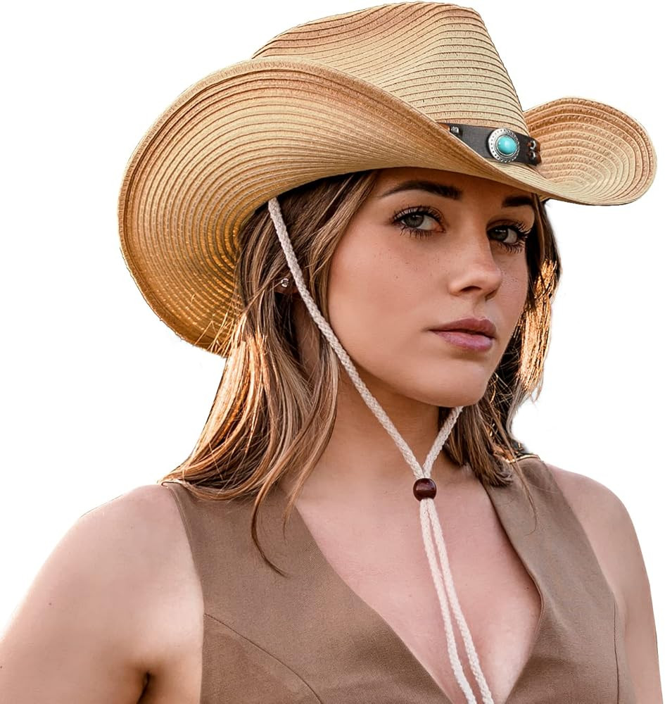 EW East Water Straw Cowboy Hats for Men Women Cowgirl Hat Cowboy Western Hats for Women Men with ... | Amazon (US)