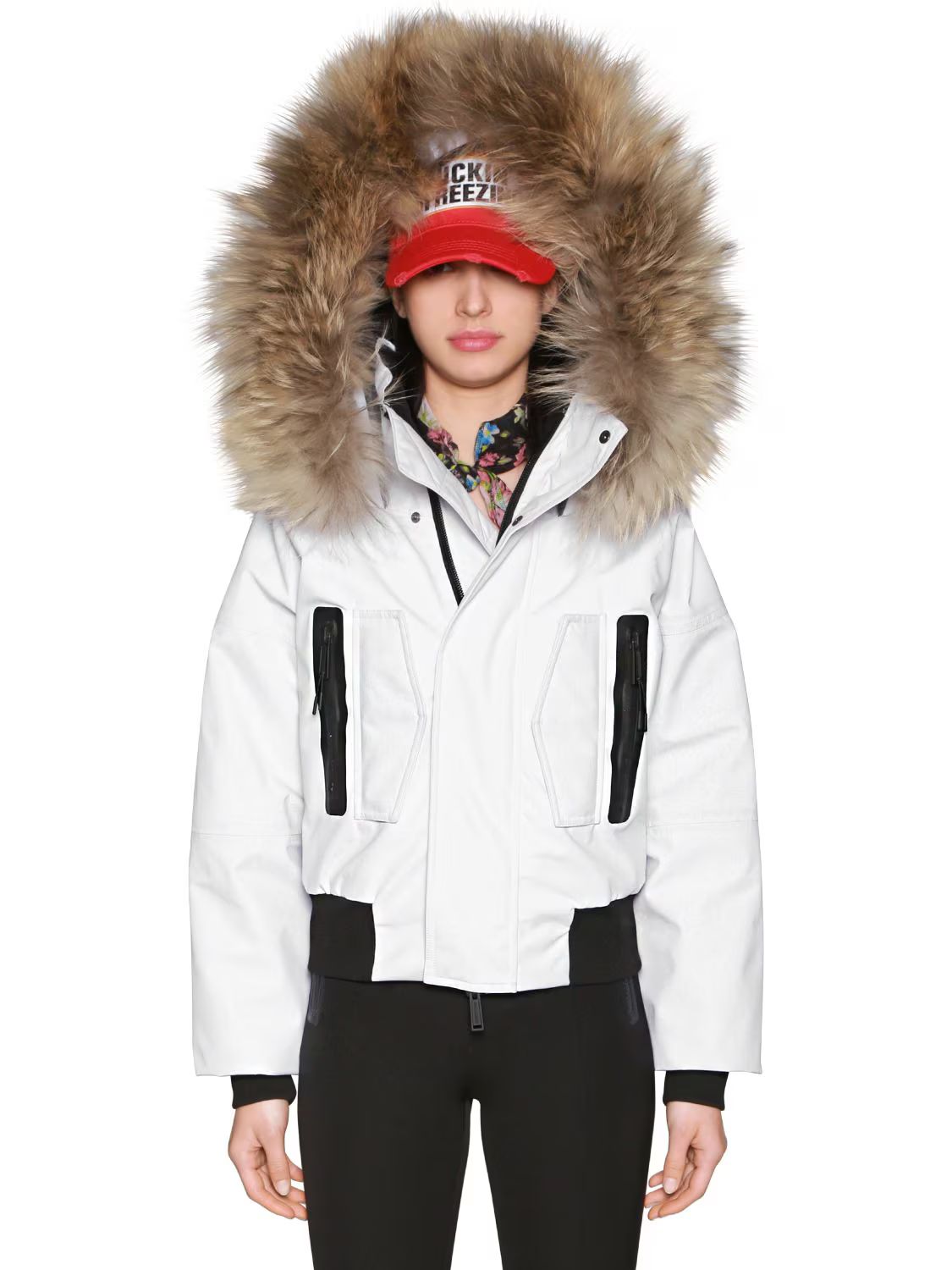 HOODED NYLON SKI DOWN JACKET W/ FUR TRIM | Luisaviaroma