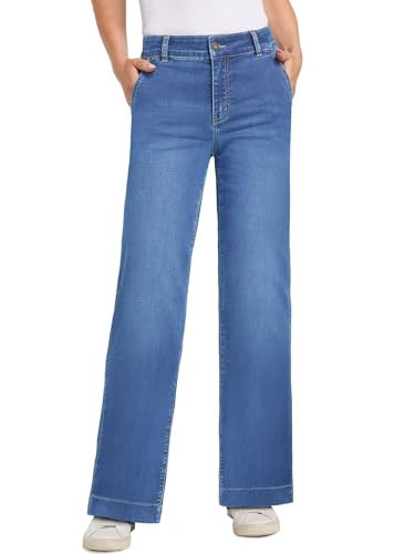 LOOKUB Womens Wide Leg Jeans - Deep Front Pockets High Waisted Jeans, Stretchy Baggy Straight Leg Jean for Women,Retro MediumBlue,Size 14 | Amazon (US)