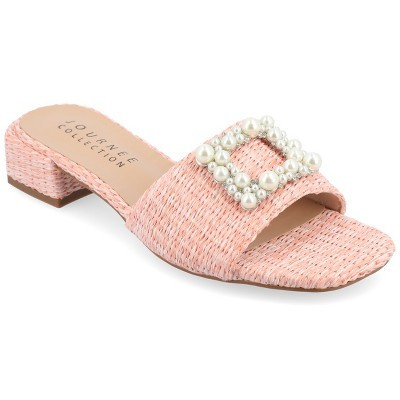 Journee Collection Women's Justina Slip On Raffia Flat Sandals, 8.5 Pink | Target